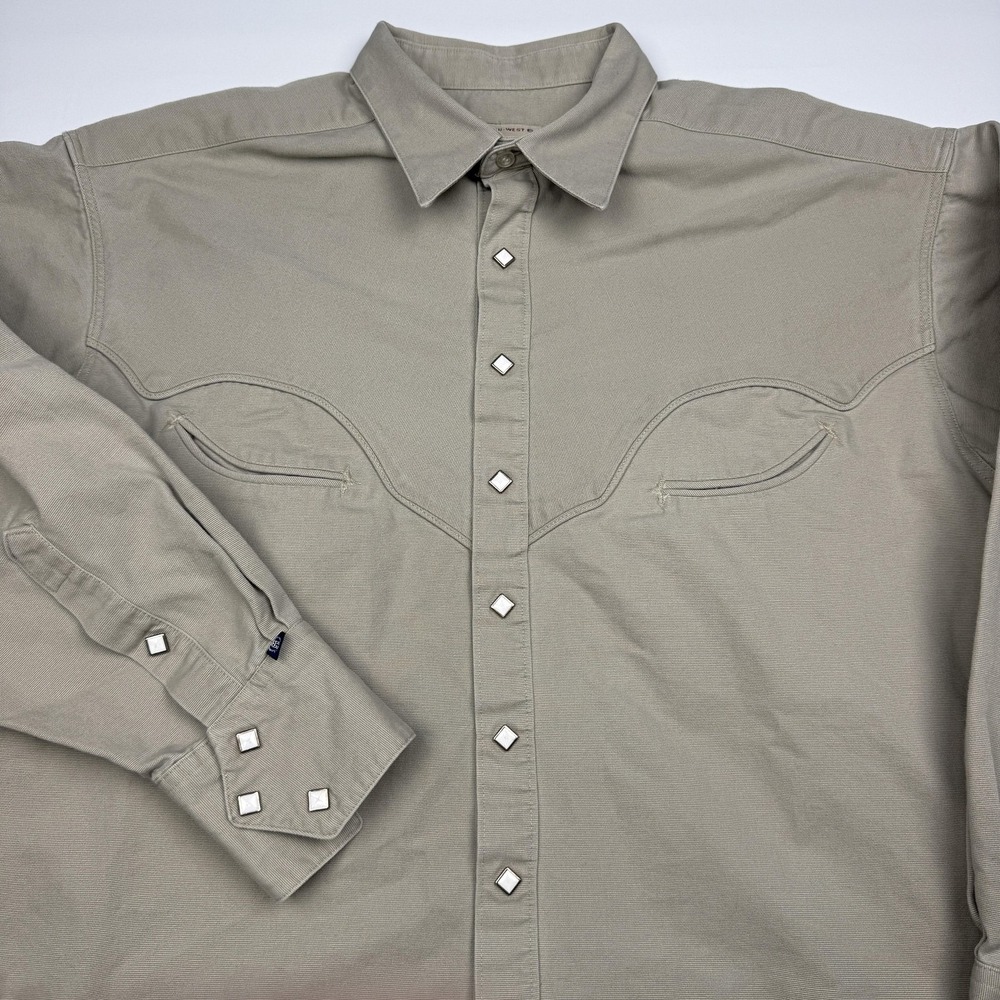 Rockmount Ranch Wear Shirt Mens 2XL Beige Twill Western Long Sleeve Studded Snap